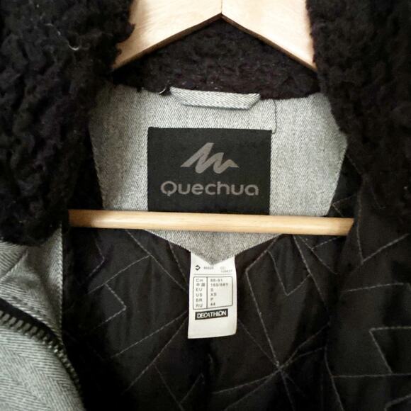 Quechua by Decathlon Rain Jacket Heather Gray Softshell Sherpa Lined Hooded XS - Picture 5 of 6